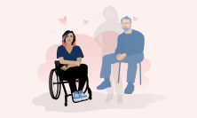 illustration av Kvinna i rullstol och hennes pojkvän
