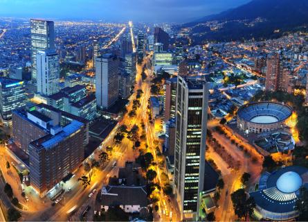 Bogota at night arial view