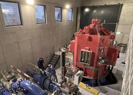 Inside the Schils hydro power plant machine hall