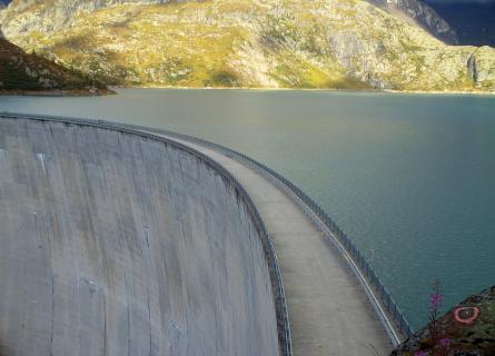 Crest of Emosson Dam and reservoir 